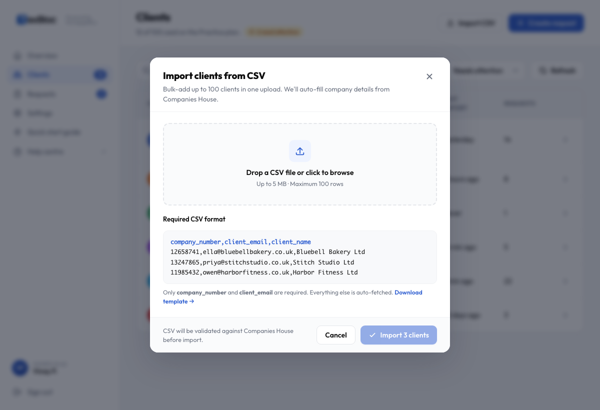 CSV import drop zone