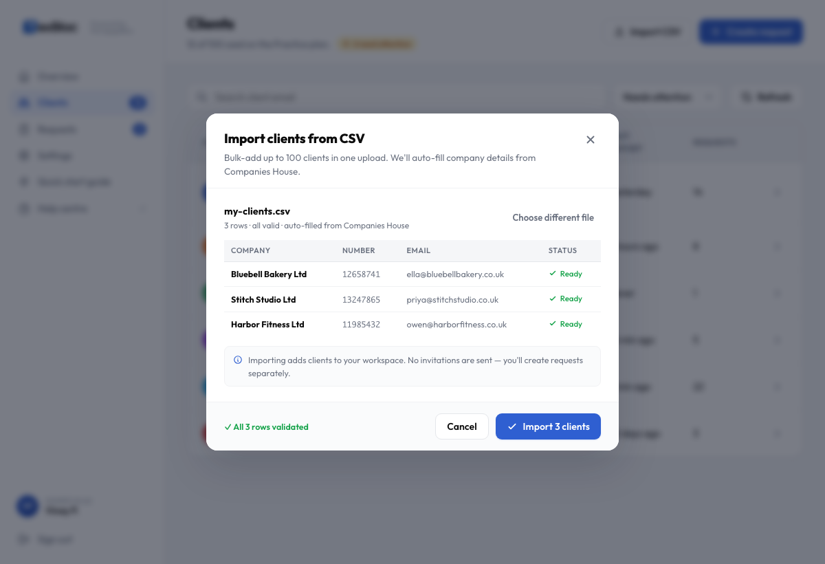 CSV import validation table